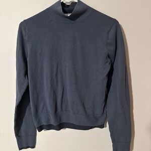 Vince Italian Cotton-Blend Double-Layer Mock-Neck Sweater size medium blue